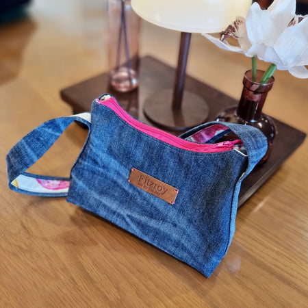 Denim Mini Handbag Baguette with DONUT Lining