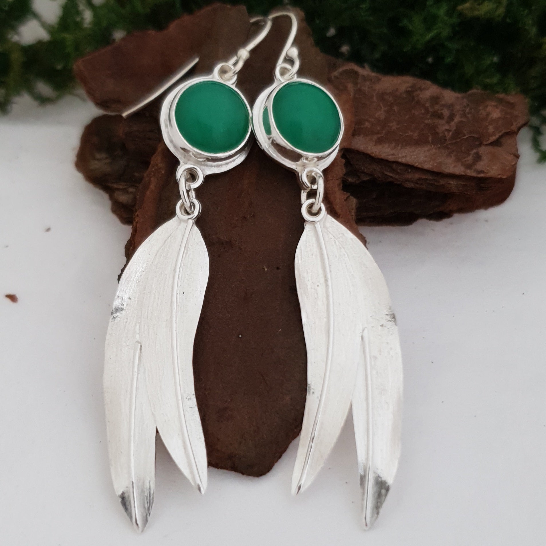 Silver eucalyptus leaves earrings