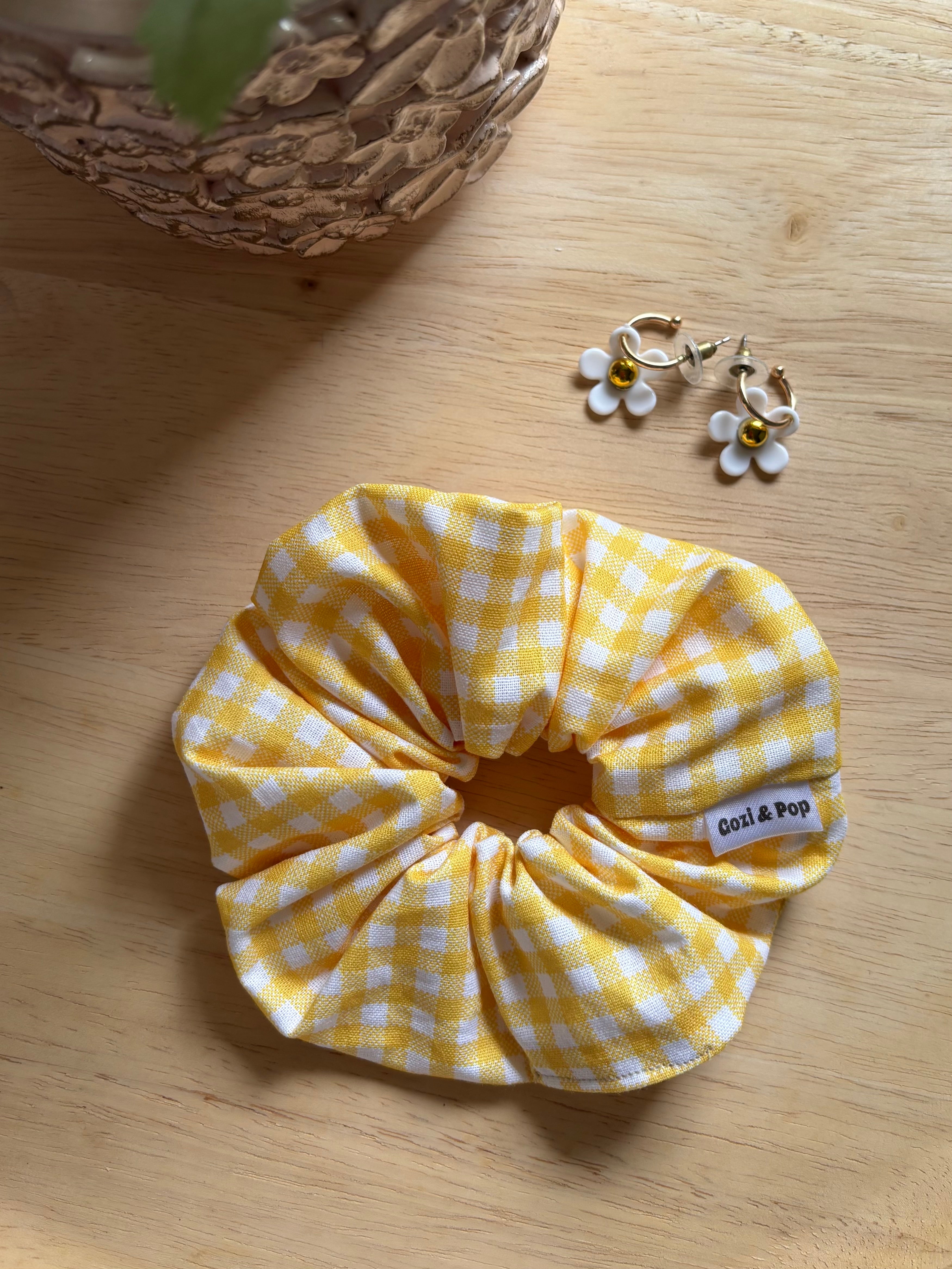 Sunny Yellow Gingham Scrunchie