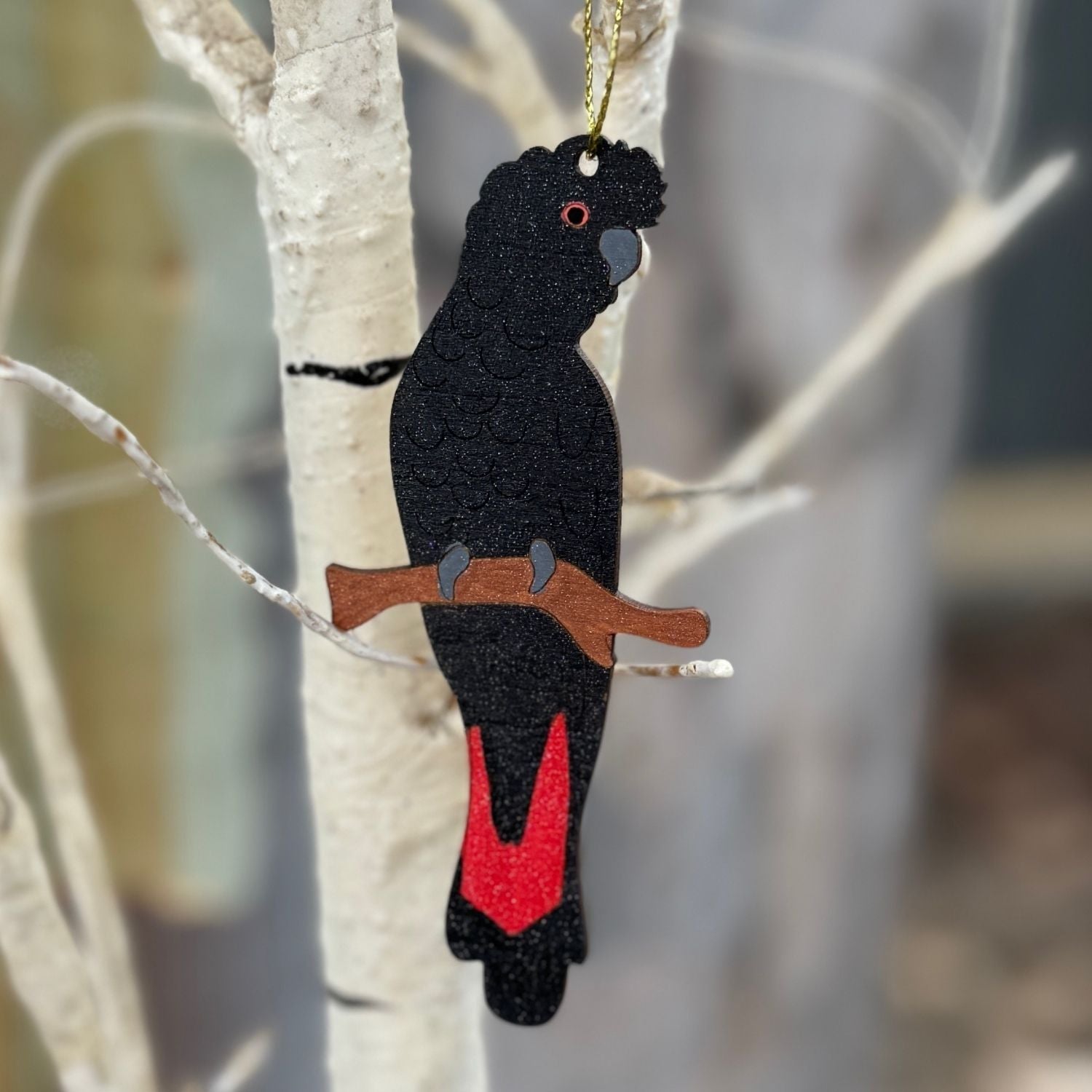 Red Tailed Black Cockatoo Hand Painted Christmas Decoration