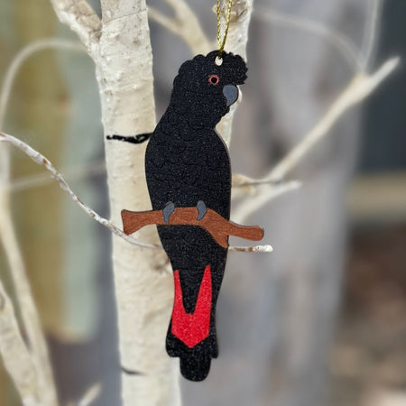 Red Tailed Black Cockatoo Hand Painted Christmas Decoration