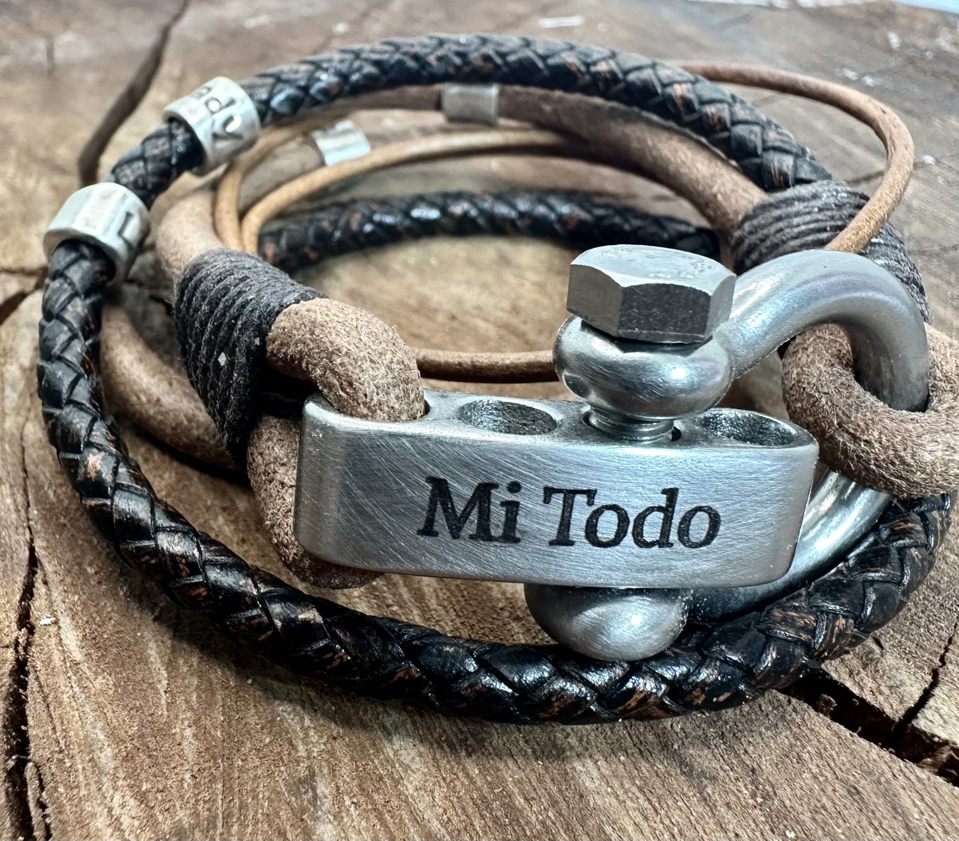 4 Cord Silver Bead Leather Wrap  - personalised