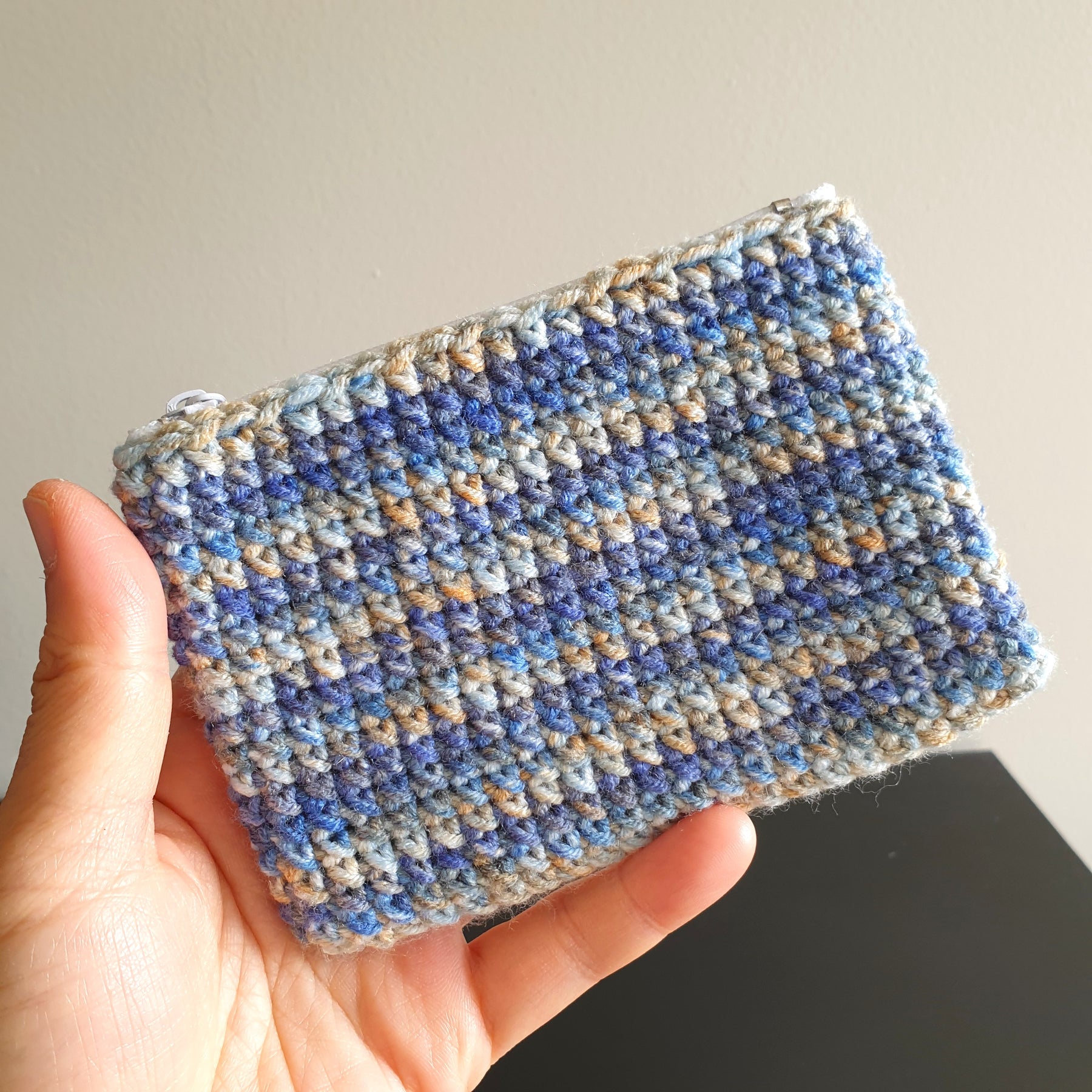 Handmade Crocheting Colourful Zippered Crochet Coin Pouch : Pink Blue Green Purple Mix