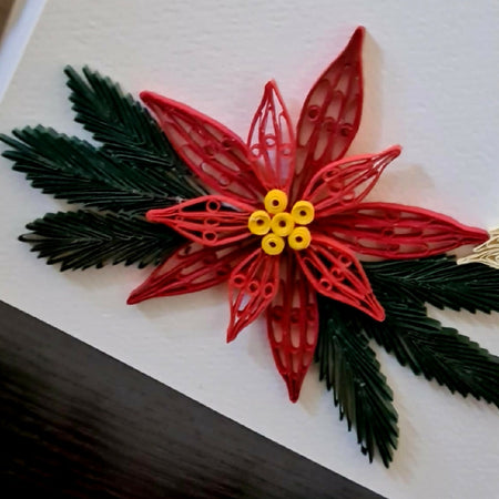 Christmas Card, quilled candle and poinsettia, wall art