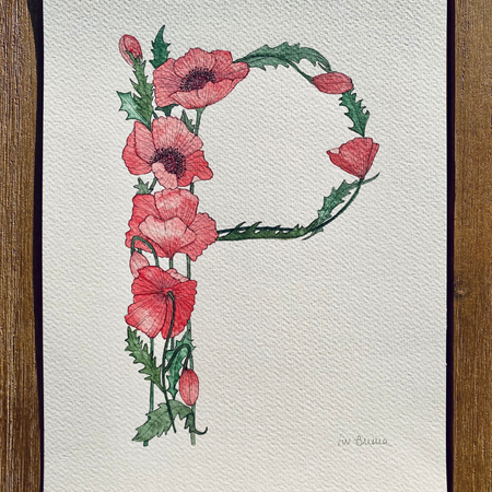 P is for Poppy - Original Watercolour Illustration - Unframed