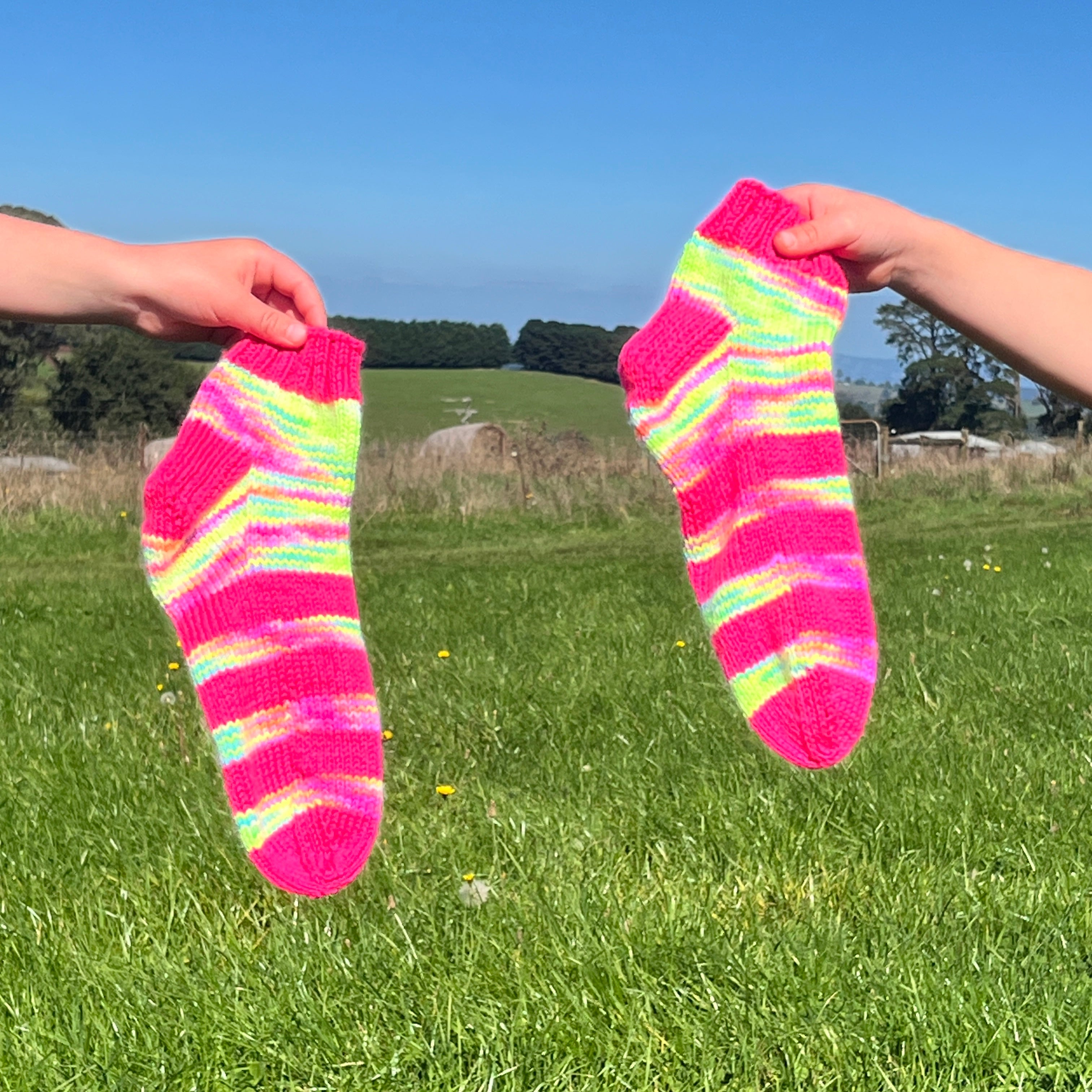 Hand knit socks using Australian hand dyed yarn