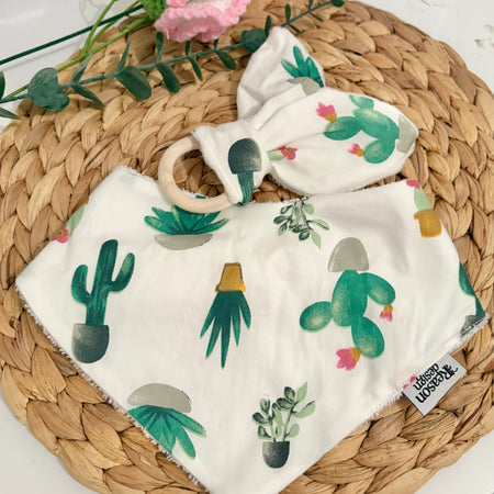 Baby Bib & Wooden Ring Bunny Ear Minky Teether Set