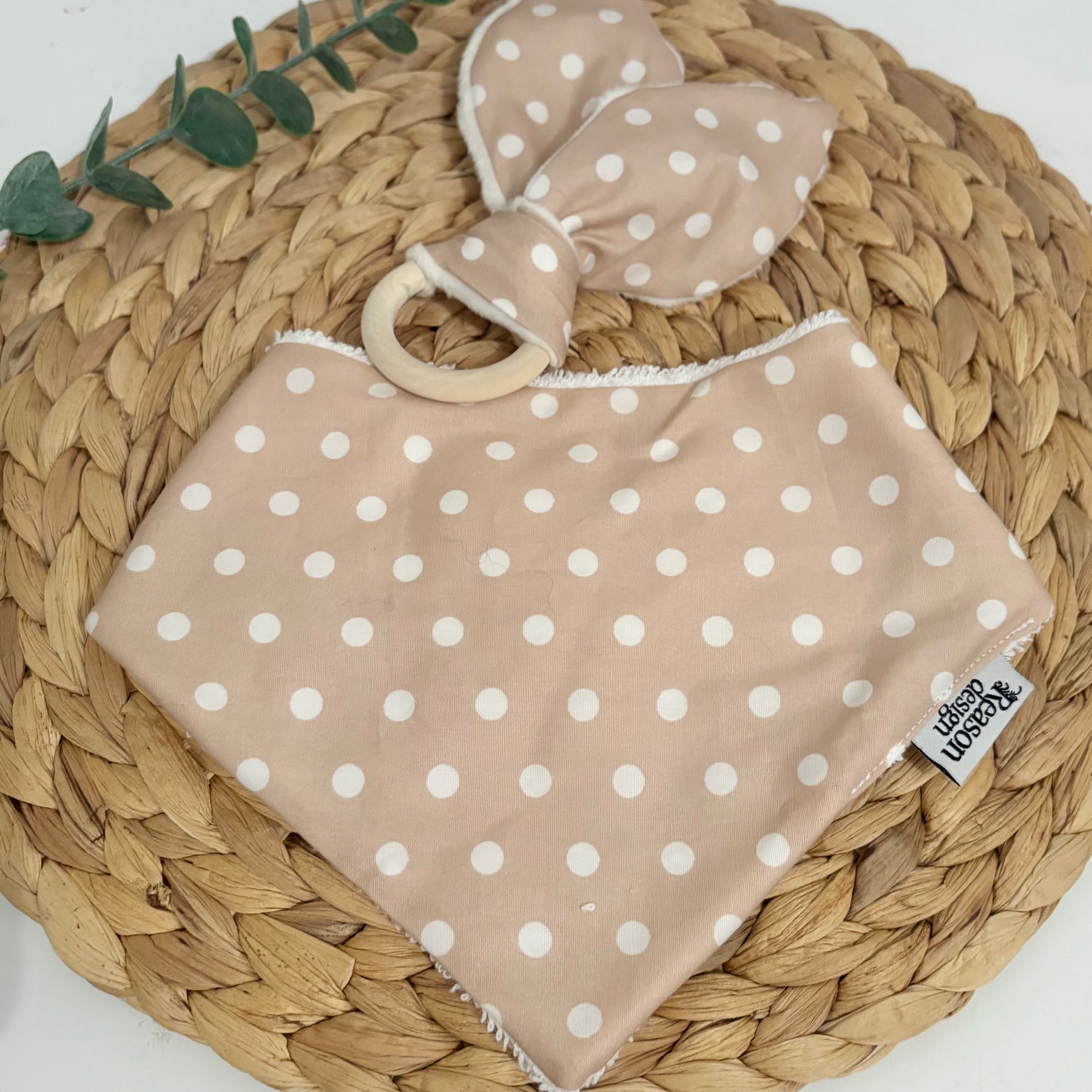Baby Bib & Wooden Ring Bunny Ear Minky Teether Set