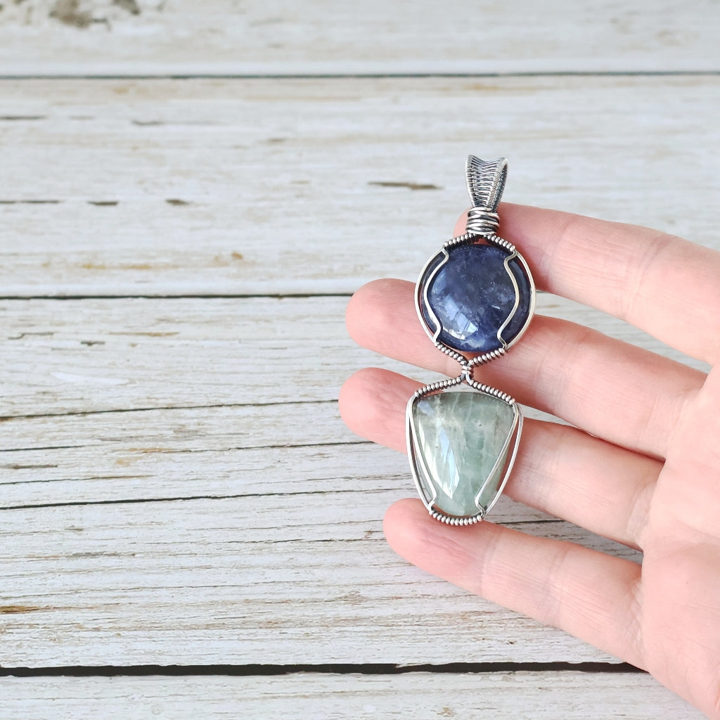 Sterling Silver Sodalite and Aquamarine Pendant ~ Talisman of Insight and Clarity
