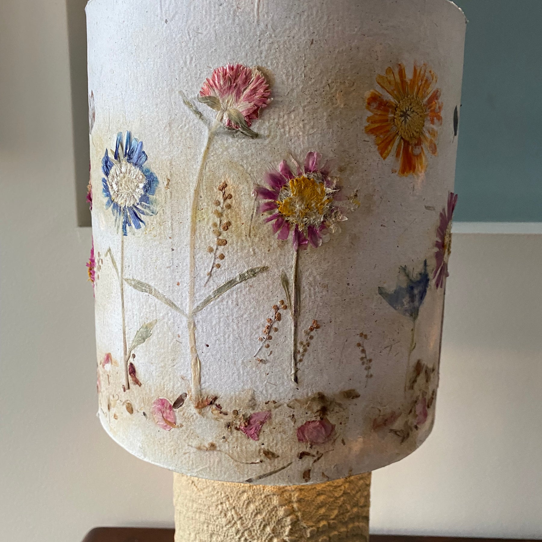 Lampshade - A garden of pressed flowers in Handmade Paper - one of a kind design