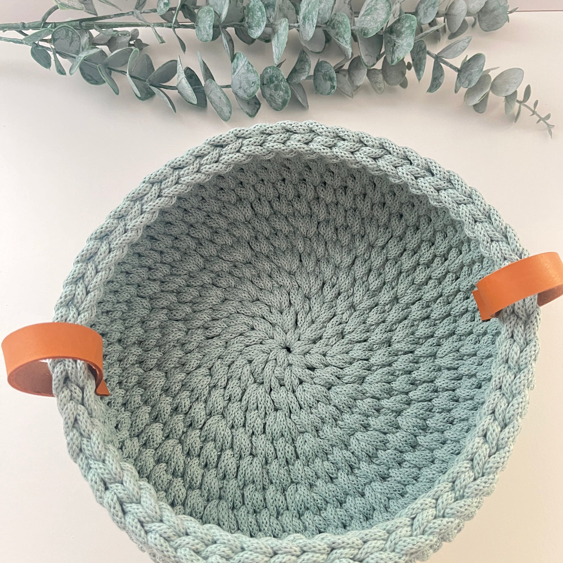 Crochet basket with handles - colour Duck Egg