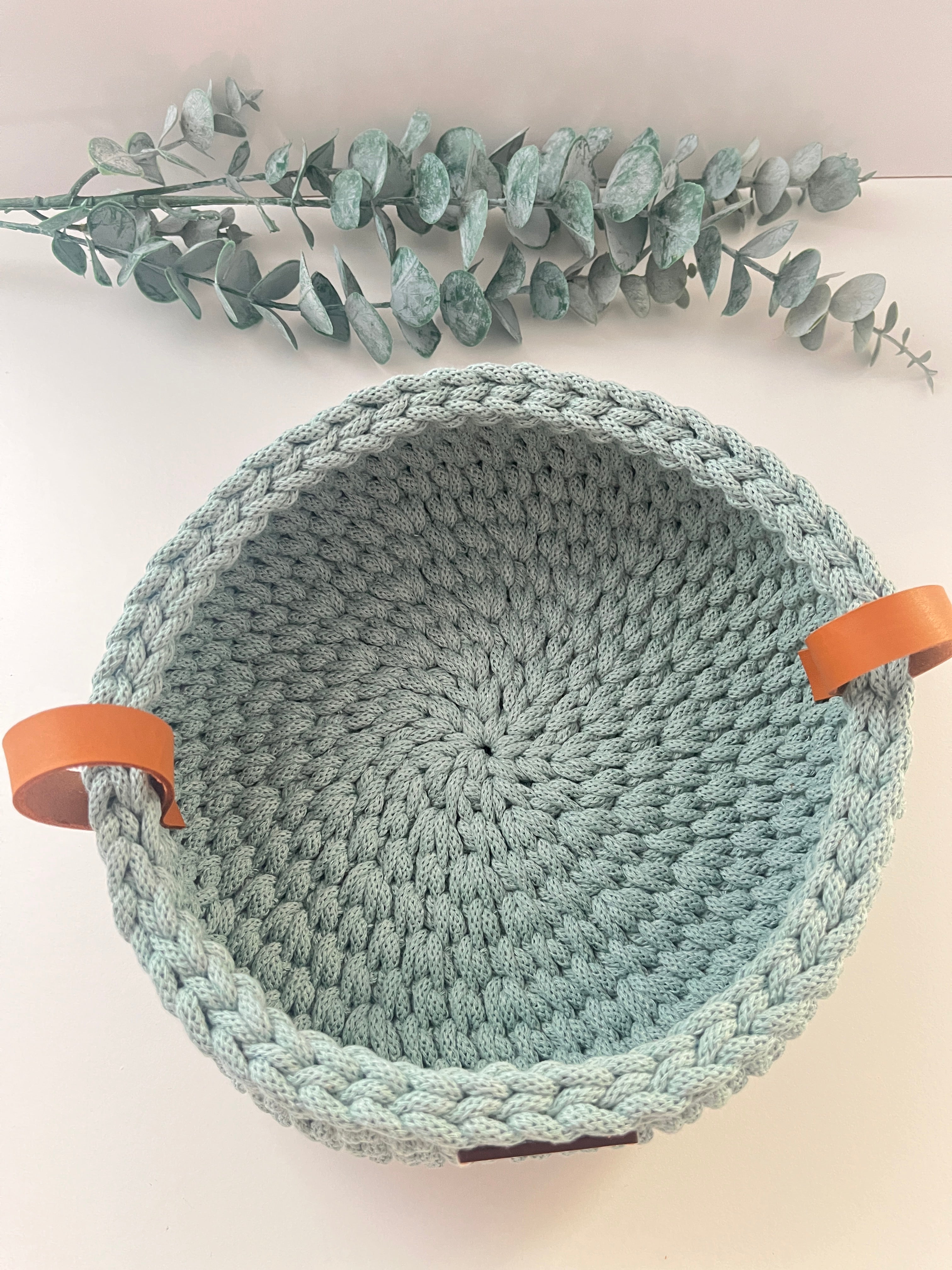 Crochet basket with handles - colour Duck Egg