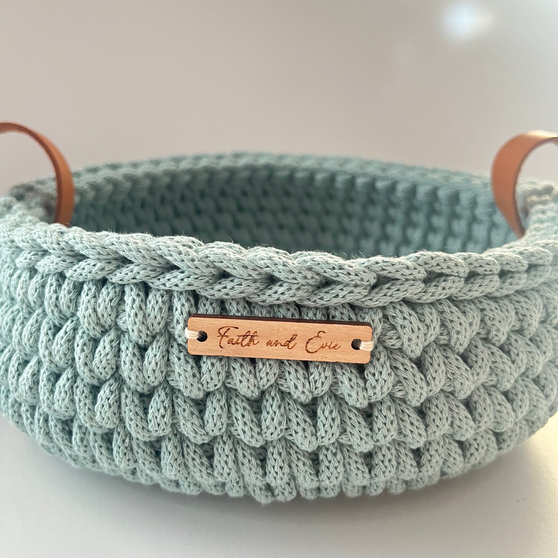 Crochet basket with handles - colour Duck Egg
