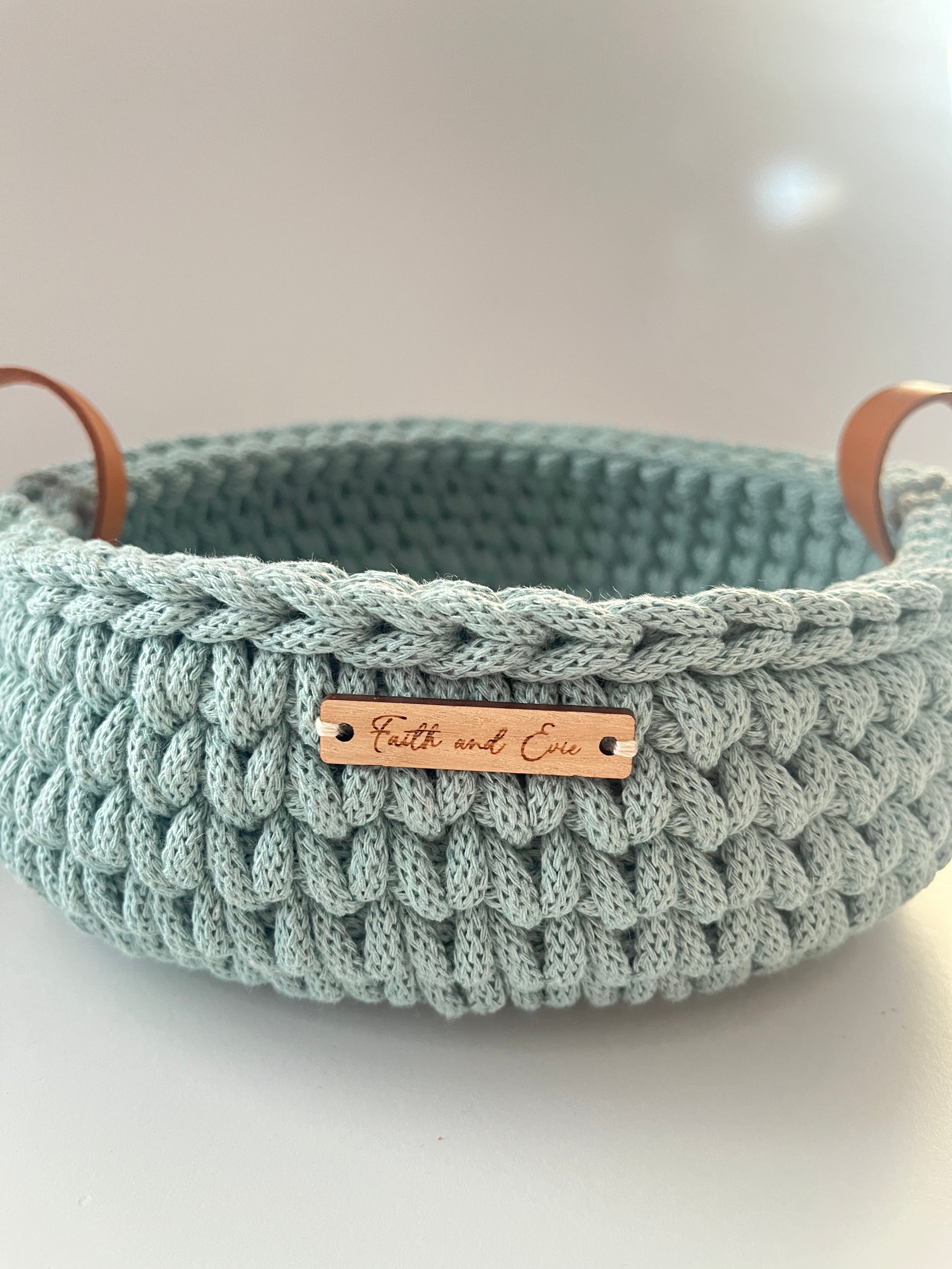 Crochet basket with handles - colour Duck Egg