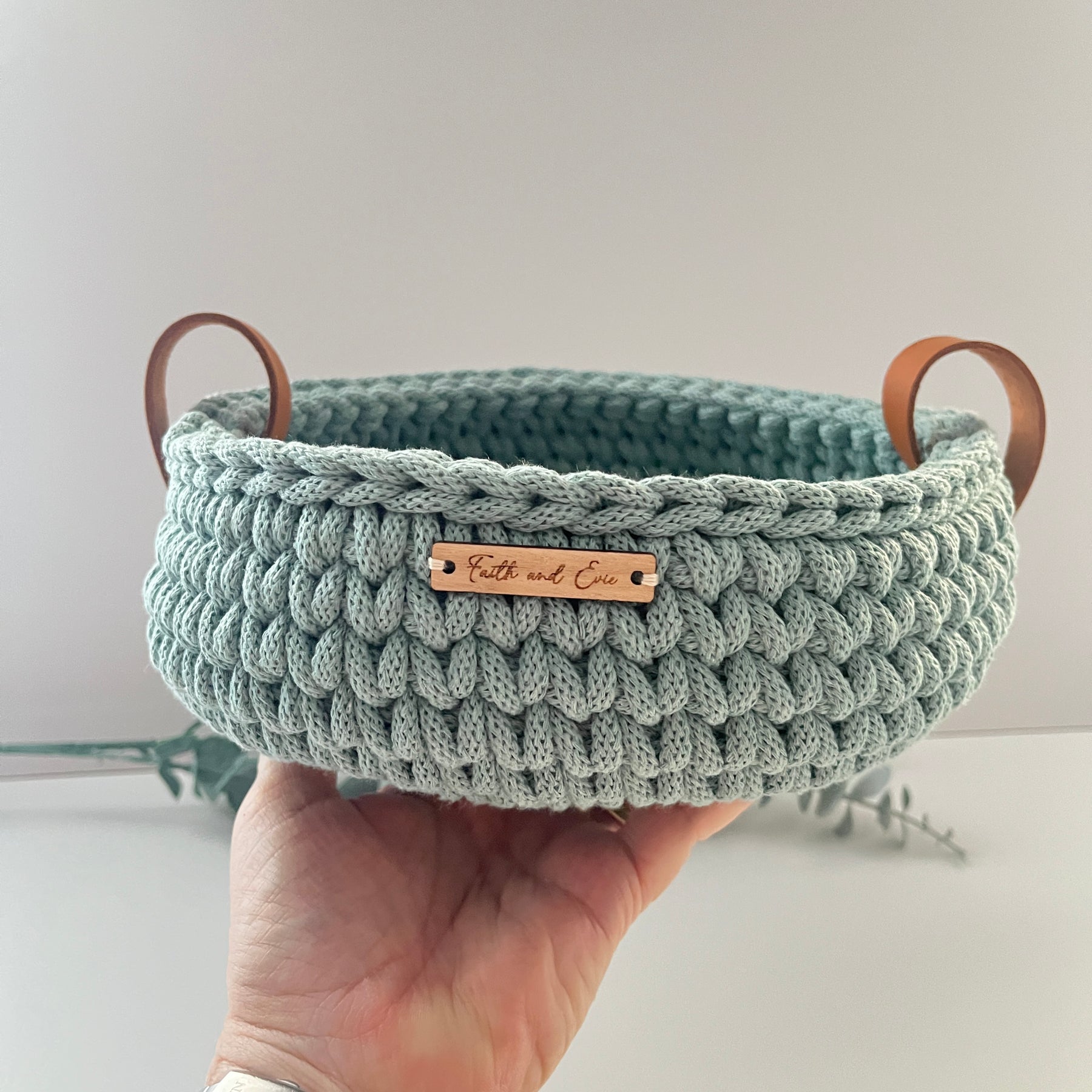 Crochet basket with handles - colour Duck Egg