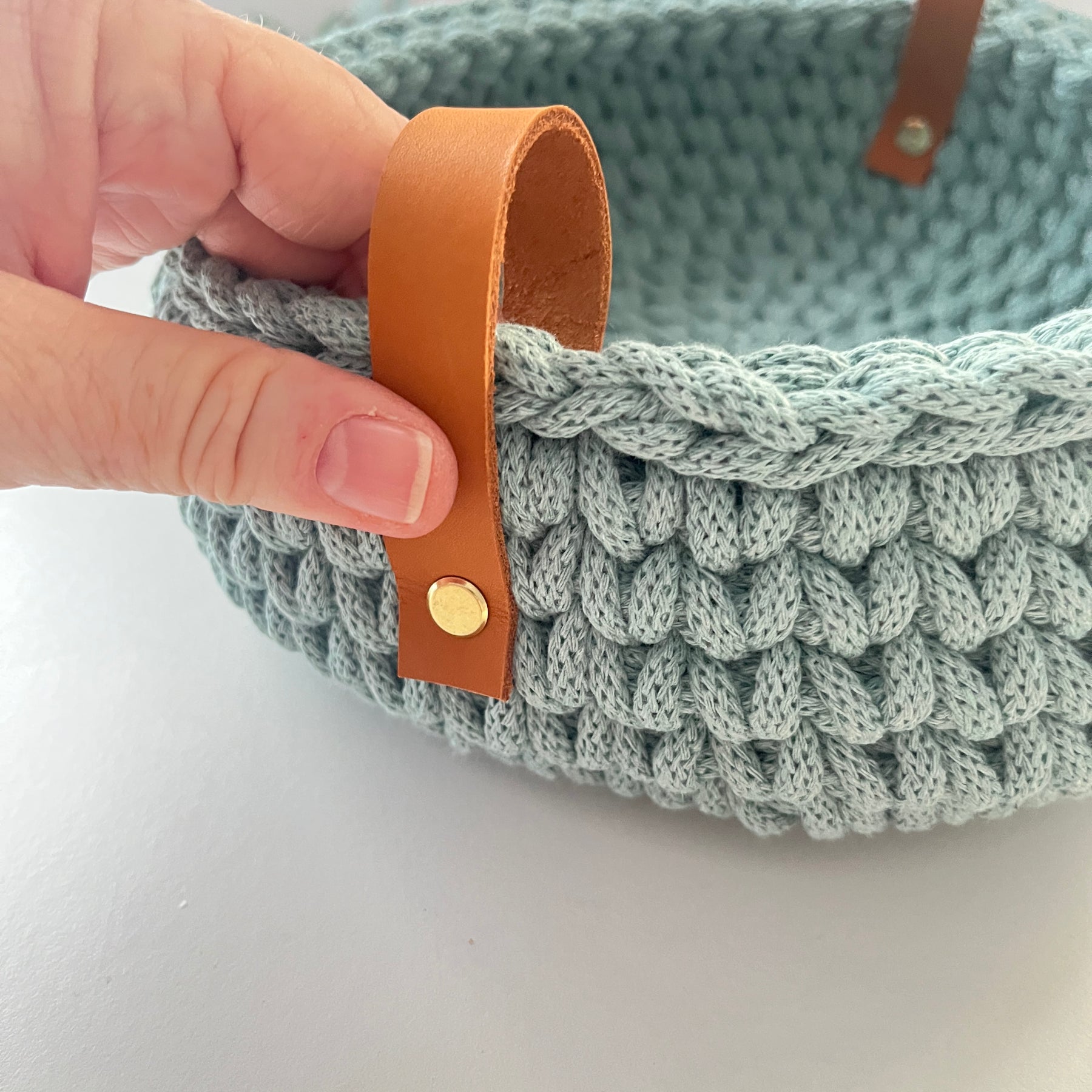 Crochet basket with handles - colour Duck Egg