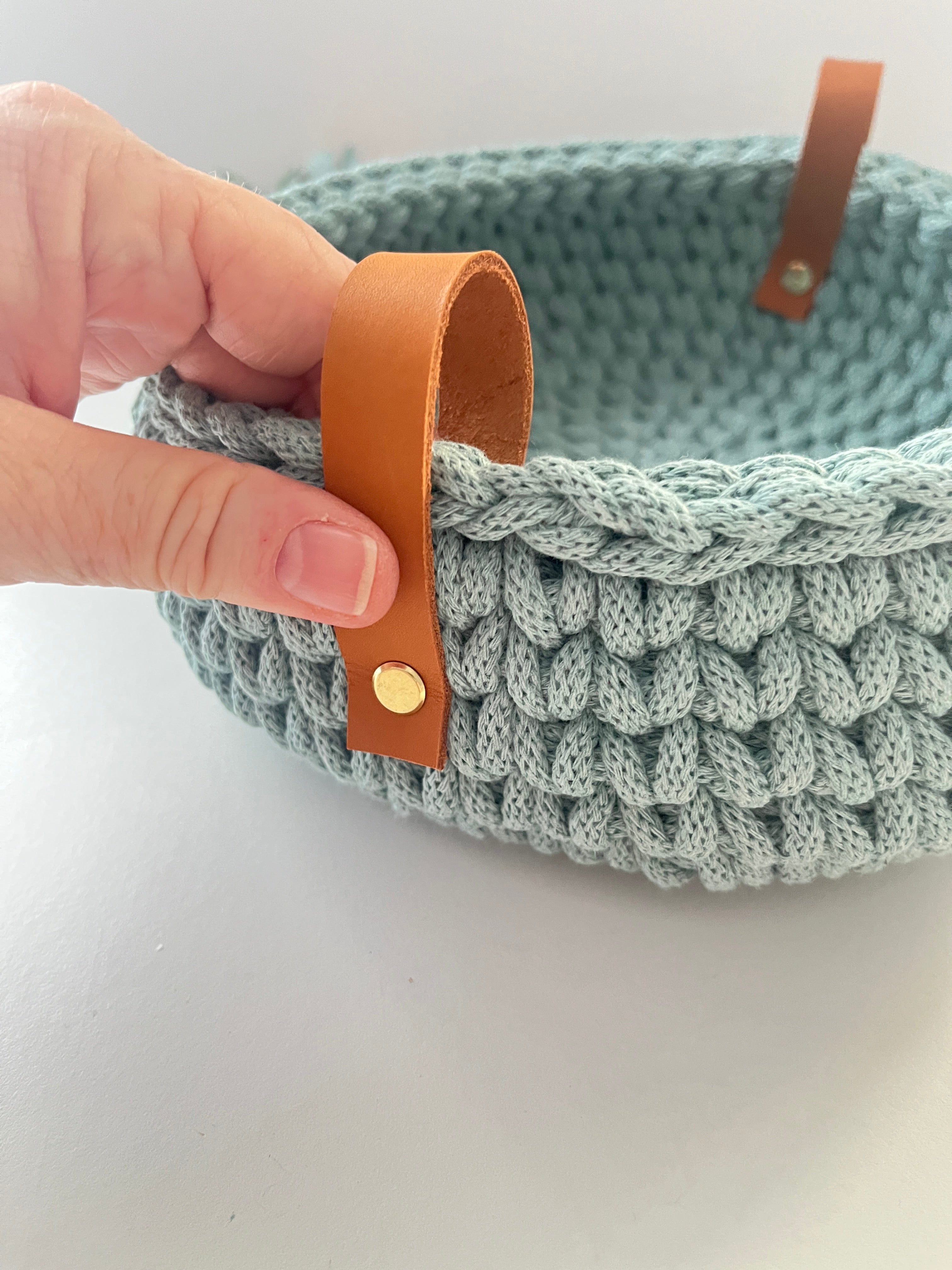 Crochet basket with handles - colour Duck Egg