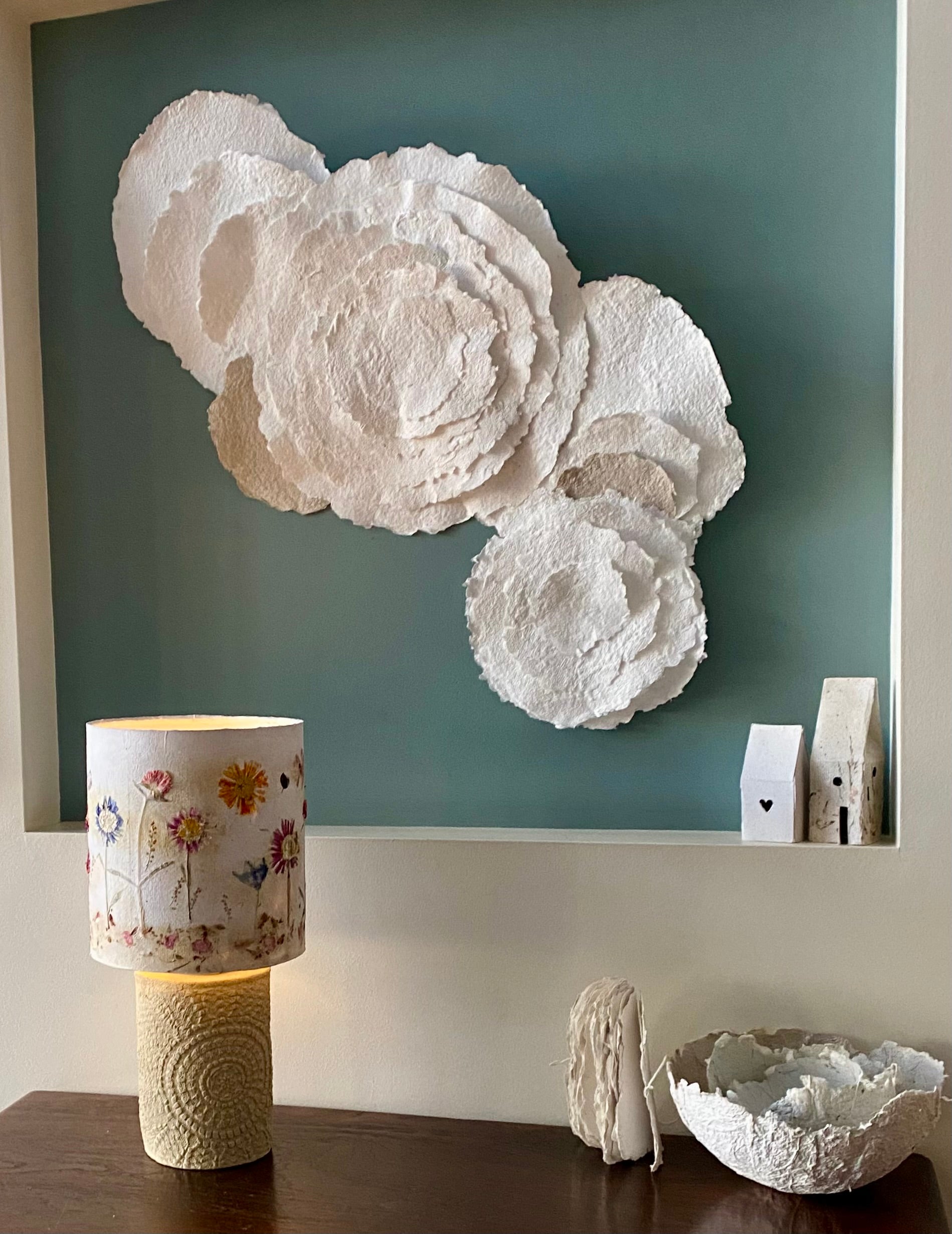 Lampshade - A garden of pressed flowers in Handmade Paper - one of a kind design