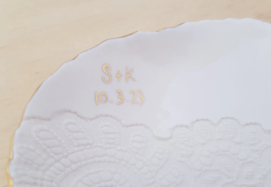 Personalised ring dish with gold or silver initials and rim, Custom Wedding Gift, Anniversary Gift