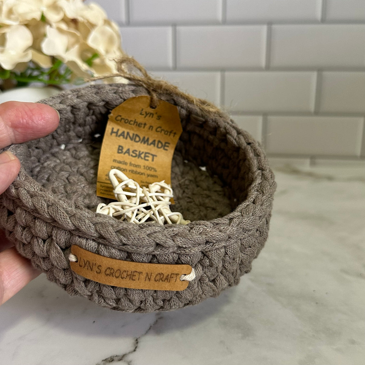 Trinket size Beige Crochet Basket