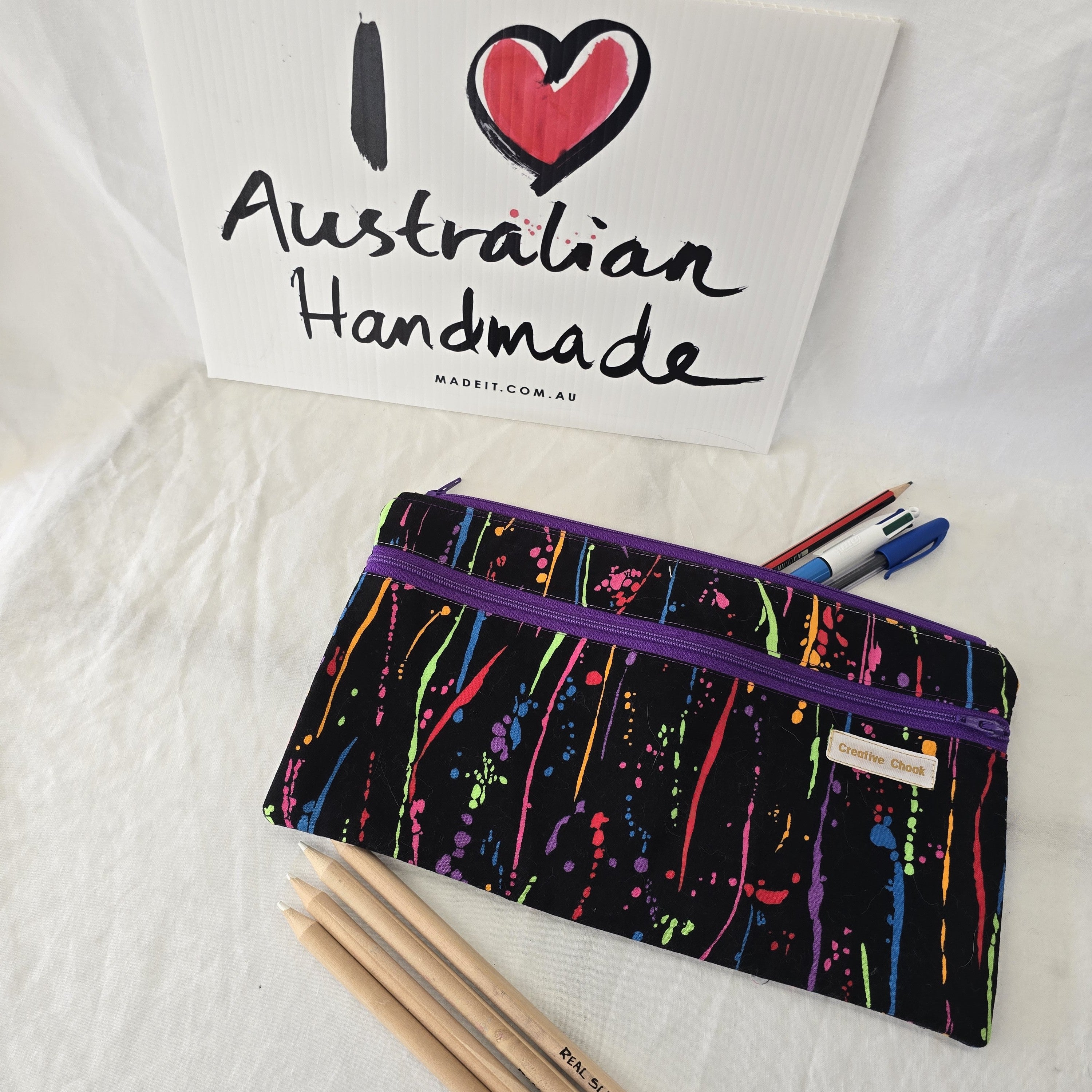 Splash Coloured Double Zippered Pencil Case