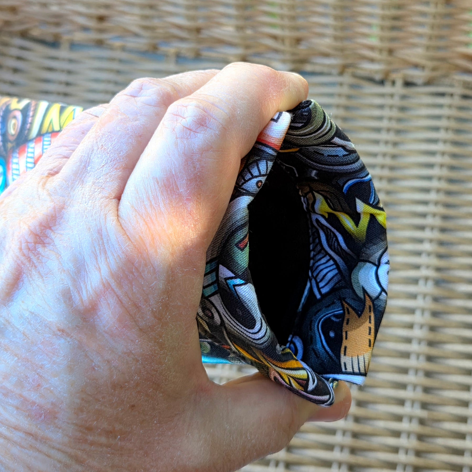 Sunglasses pouch in Colourful Machinery Fabric