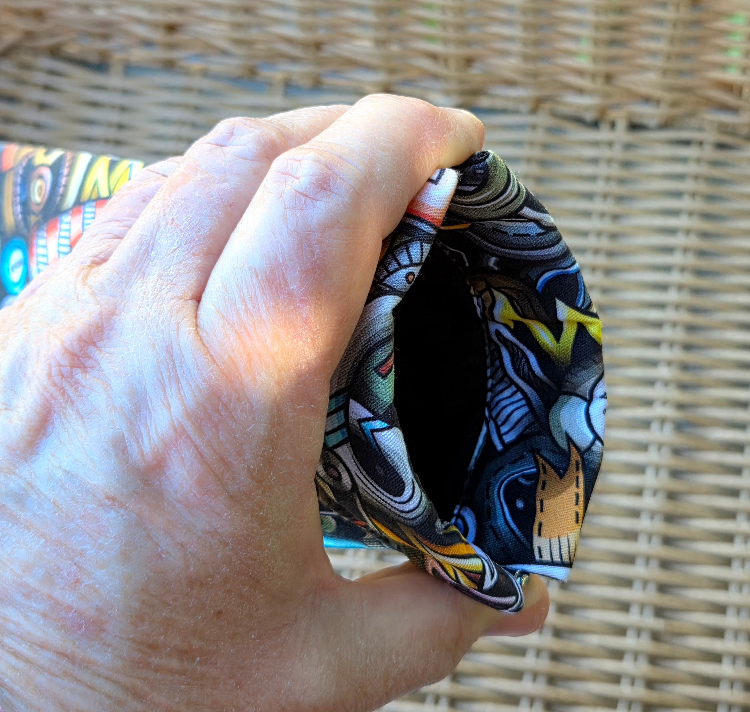 Sunglasses pouch in Colourful Machinery Fabric