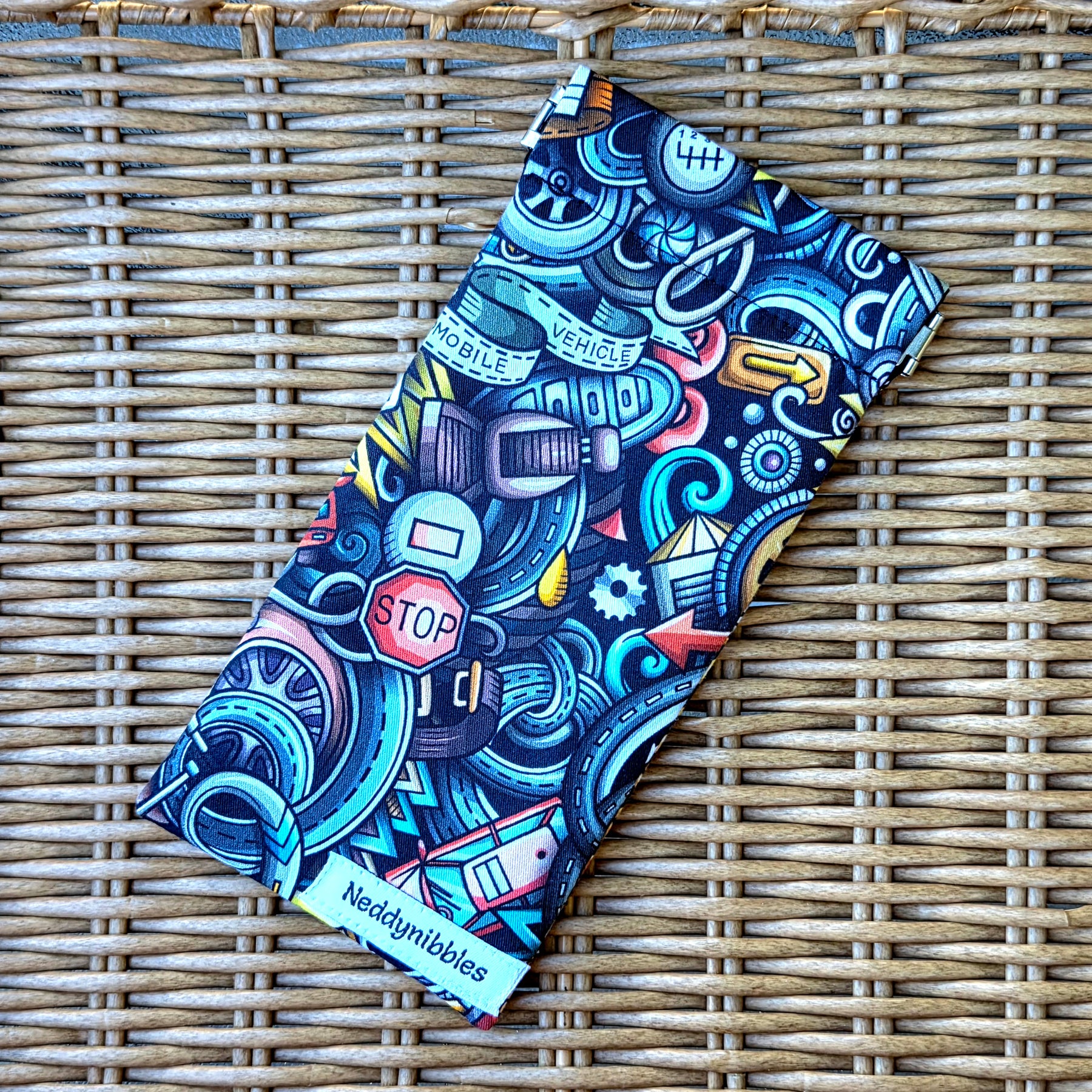 Sunglasses pouch in Colourful Machinery Fabric