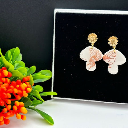 Mushroom Bee Sunflower Stud Earrings