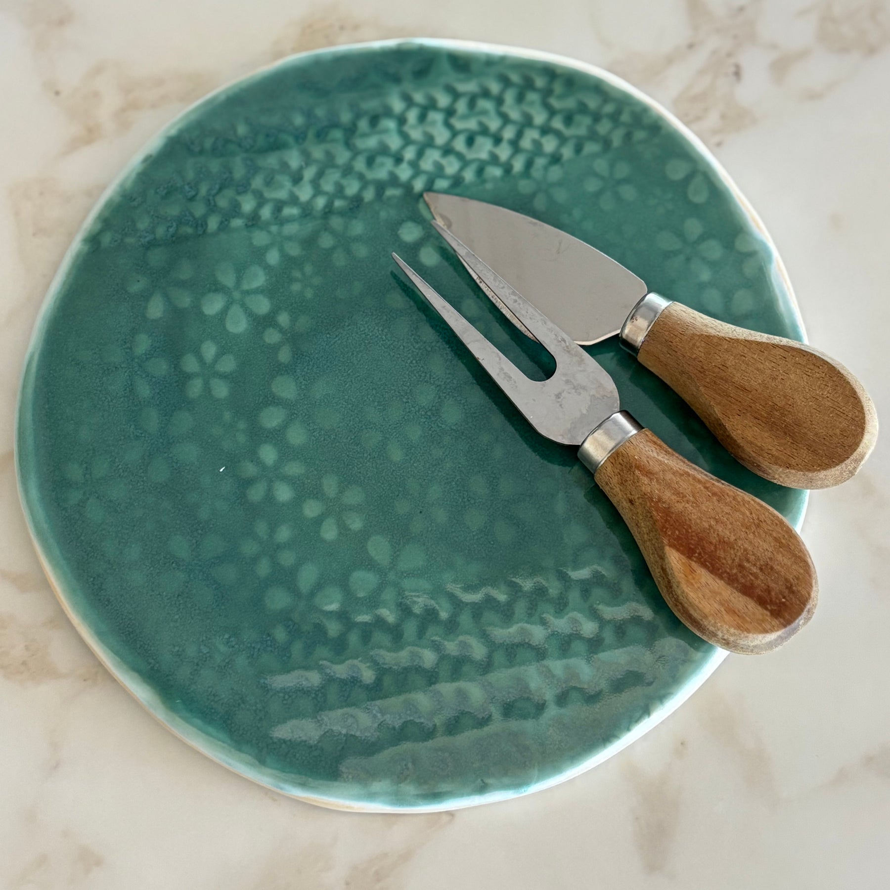 Handmade Ceramic Cheese Platter 19cm–Seafoam Teal Stoneware Board