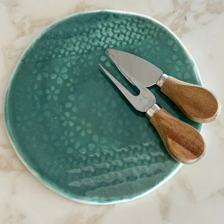 Handmade Ceramic Cheese Platter 19cm–Seafoam Teal Stoneware Board