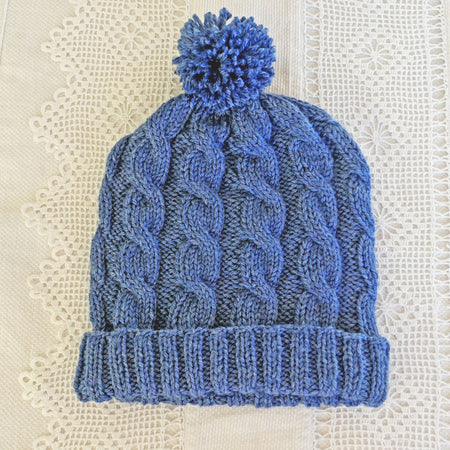 Blue adult beanie, wool, hand made. Free post