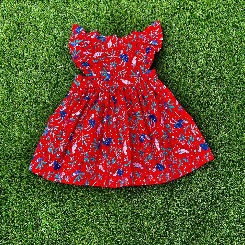 Handmade Christmas dress | Aussie Birds | Red | size 2