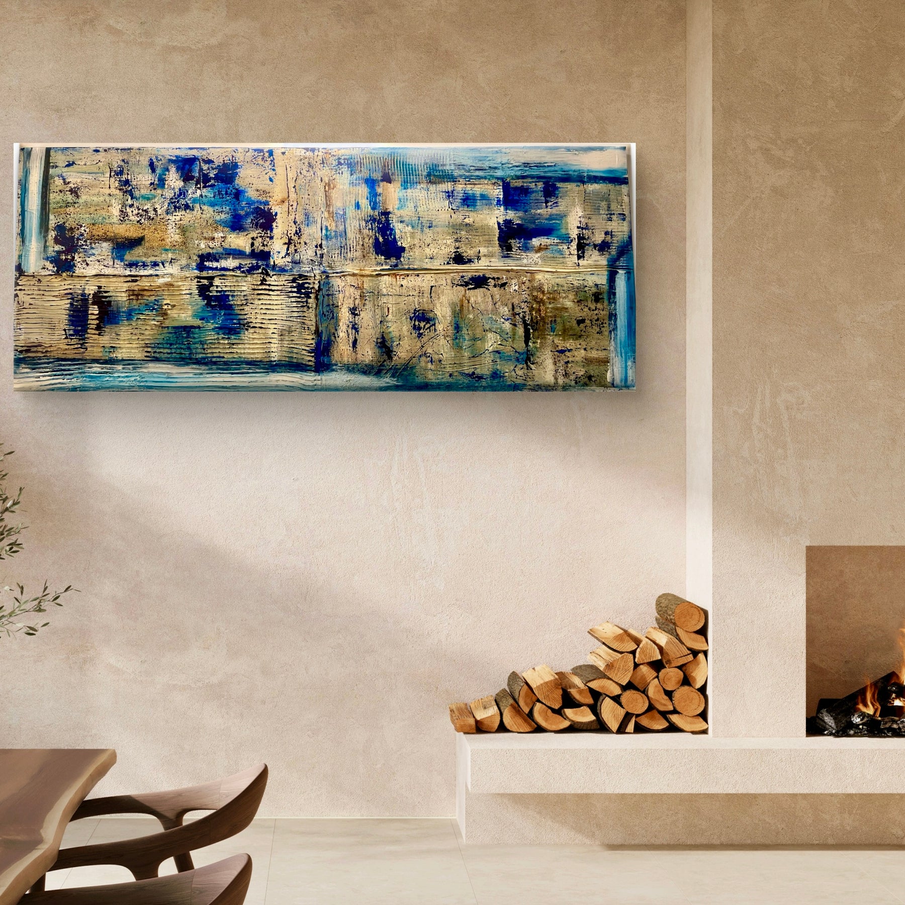 Closer to Fine - Large Textured Acrylic on Canvas with Indigo and Coffee Grinds