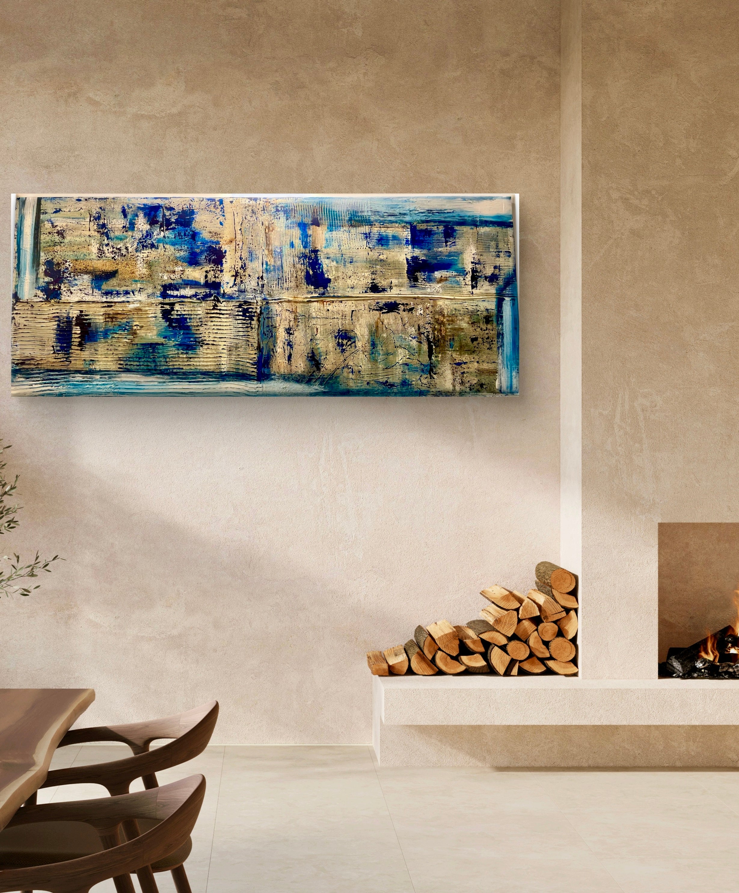 Closer to Fine - Large Textured Acrylic on Canvas with Indigo and Coffee Grinds