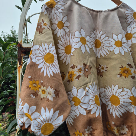 Upcycled Vintage Tablecloth top. Bronze floral design