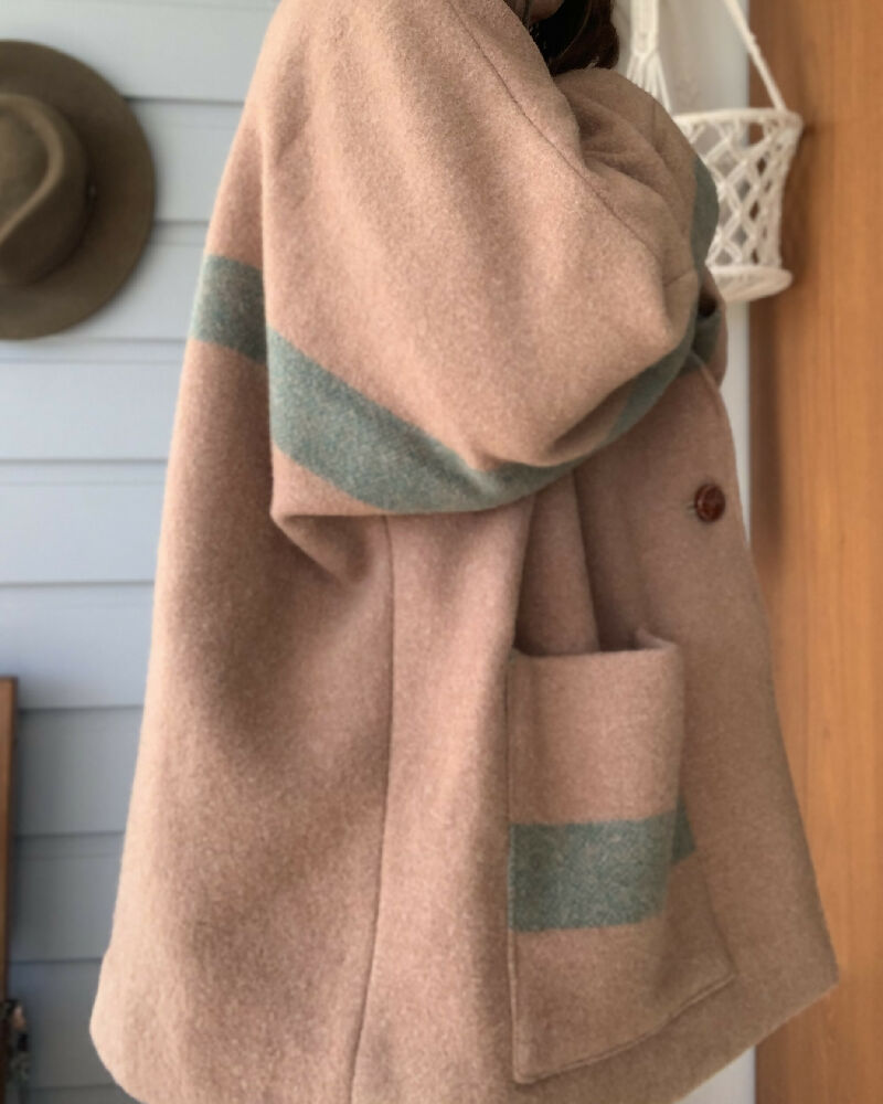 Tan Wool blanket jacket/ wool jacket/ upcycled blanket jacket/ size large