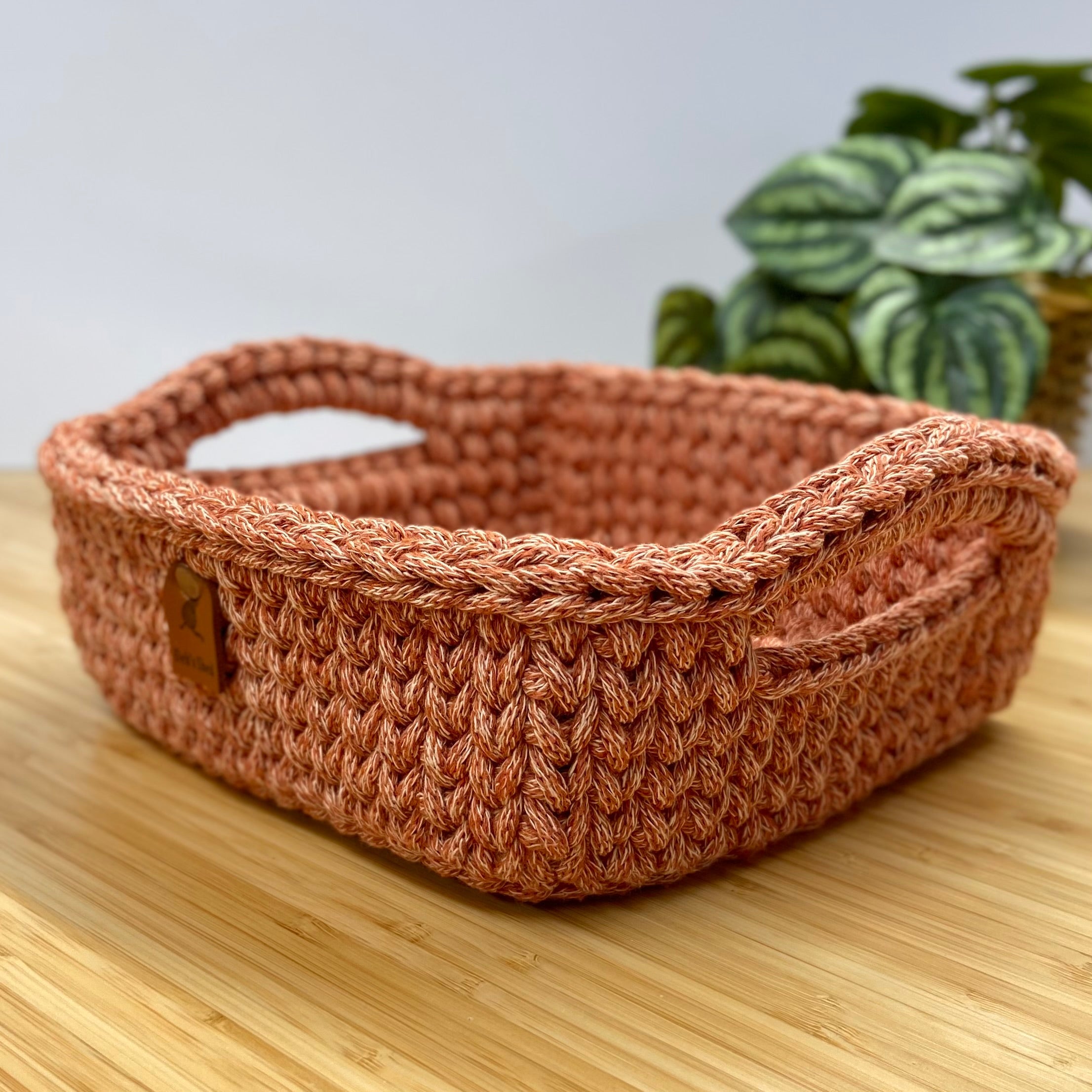 Handmade Crochet Basket - Variegated pumpkin - Square