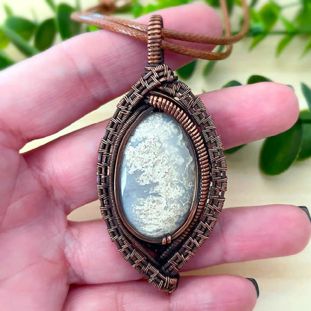 Amazing 72x33mm Wire-Wrapped Lace Agate Pendant