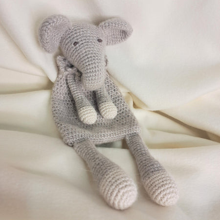 Handmade crochet elephant snuggler, Australian wool, alpaca,silk