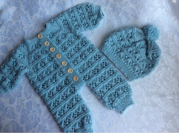 Hand knitted Spring Romper Set Newborn to 3 months