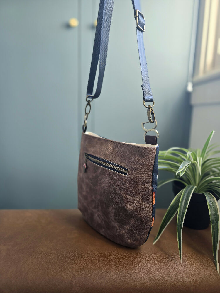 Mushroom crossbody bag. Whimsical. Waxed canvas bag.