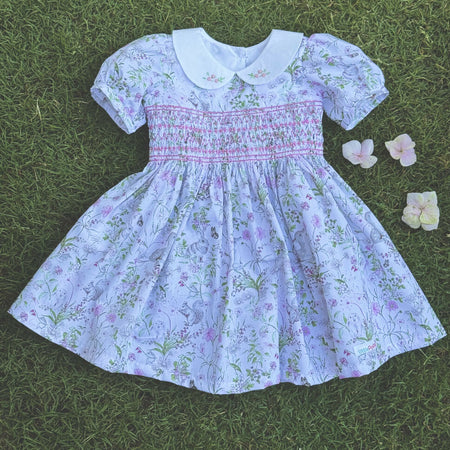 Woodland Smocked Dress with Hand Embroidered Collar