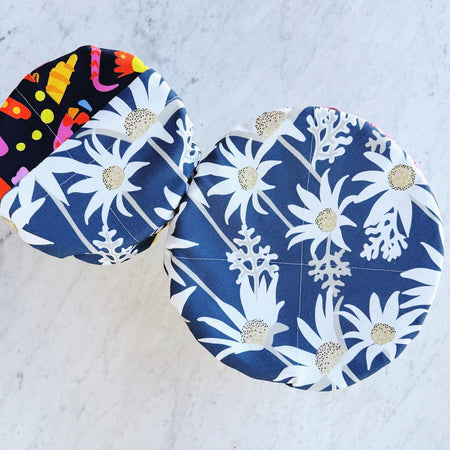 Flannel flowers, reusable fabric bowl covers. Set of two. Proofing cloths.