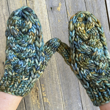 Green Mittens, Hand knitted green gloves