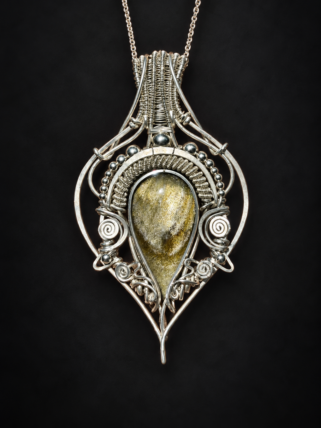 Golden sheen obsidian crystal pendant creation
