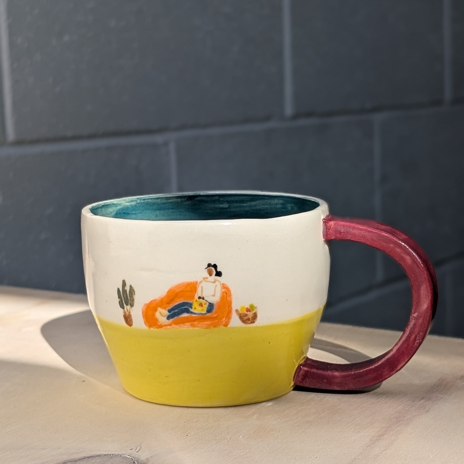 Ceramic handpainted "Crocheting Lady" Mug