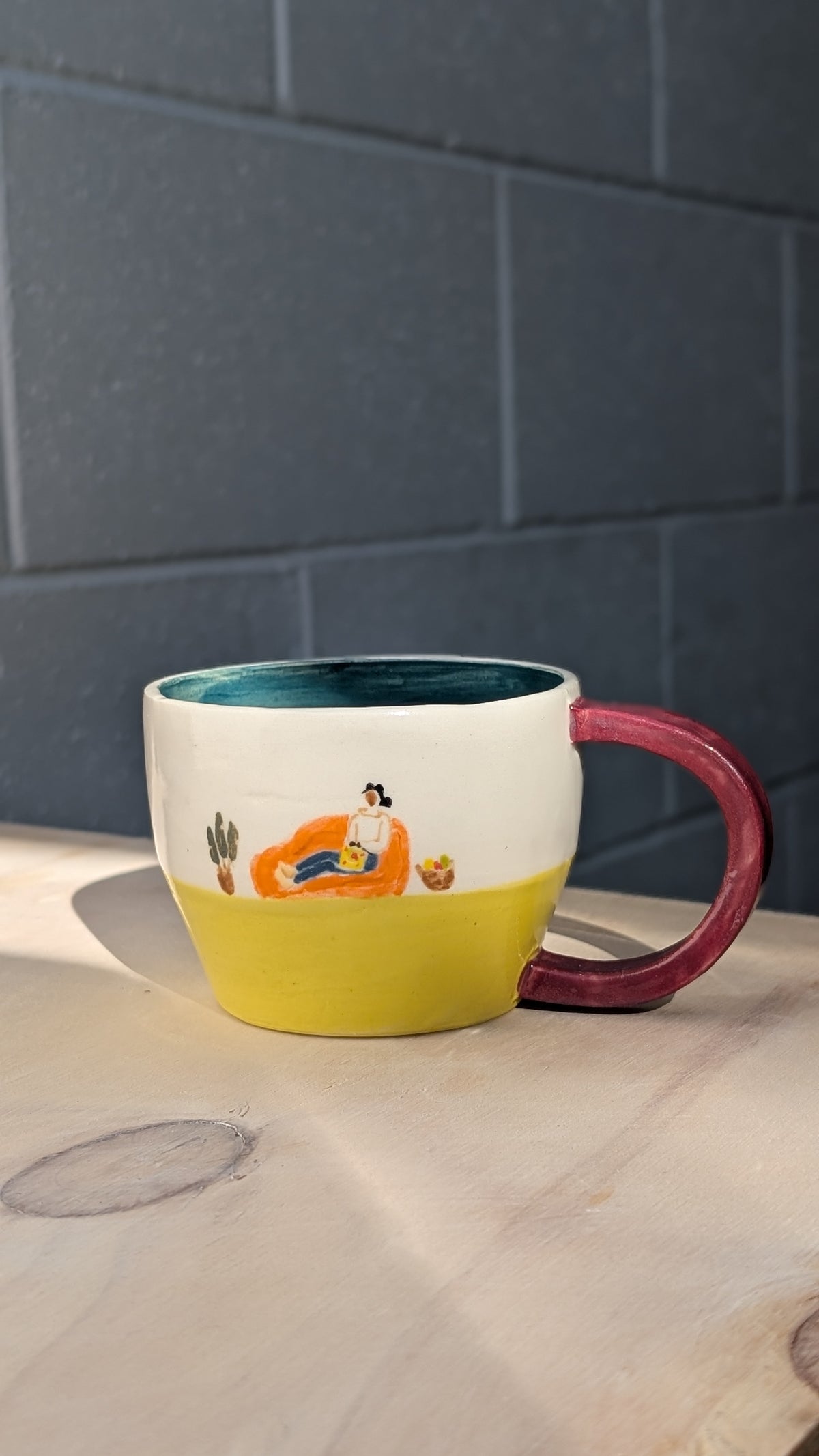 Ceramic handpainted "Crocheting Lady" Mug