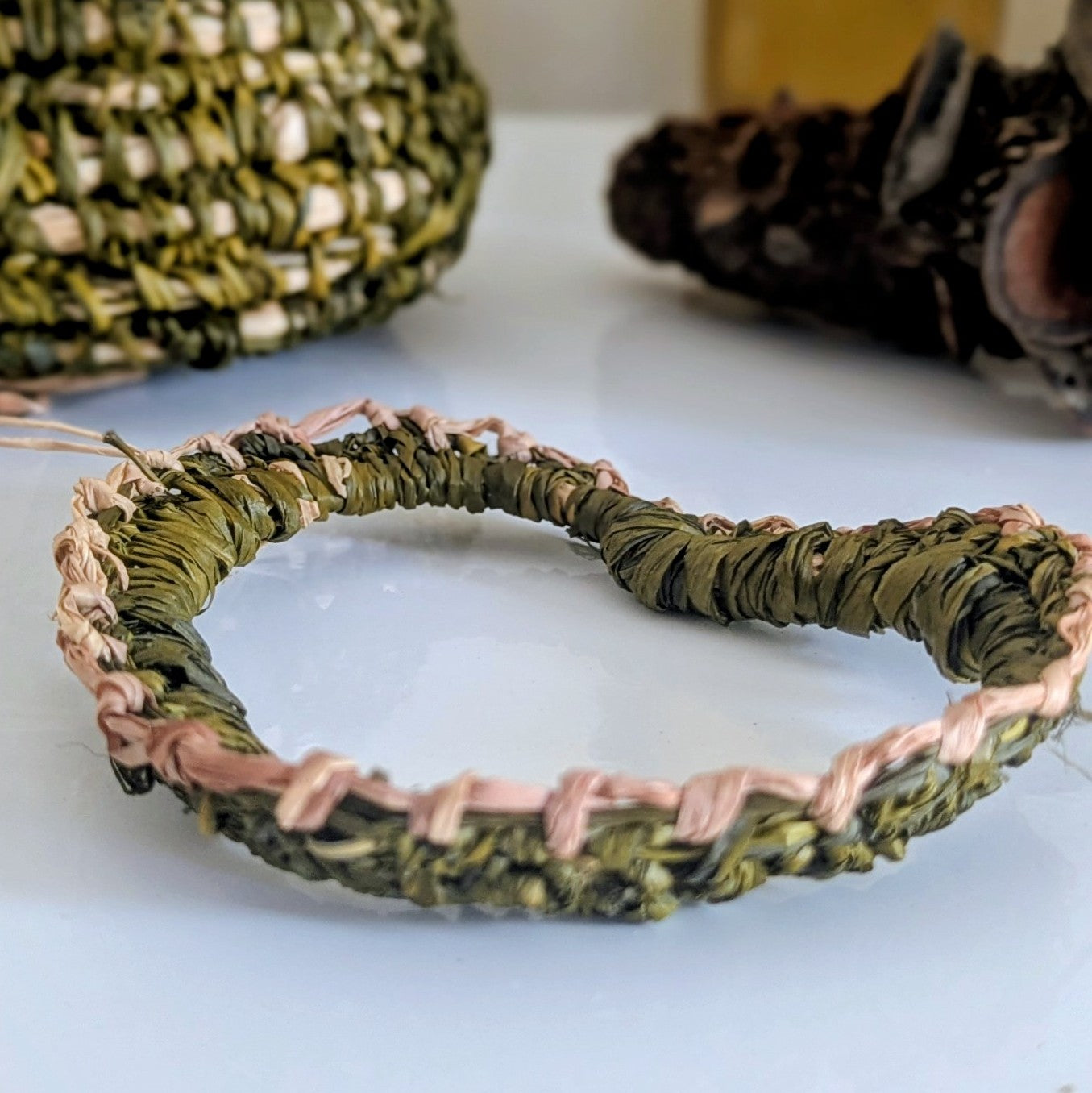 Green Open Heart Keepsake  -Woven Decorative Hanging Accent - Gift