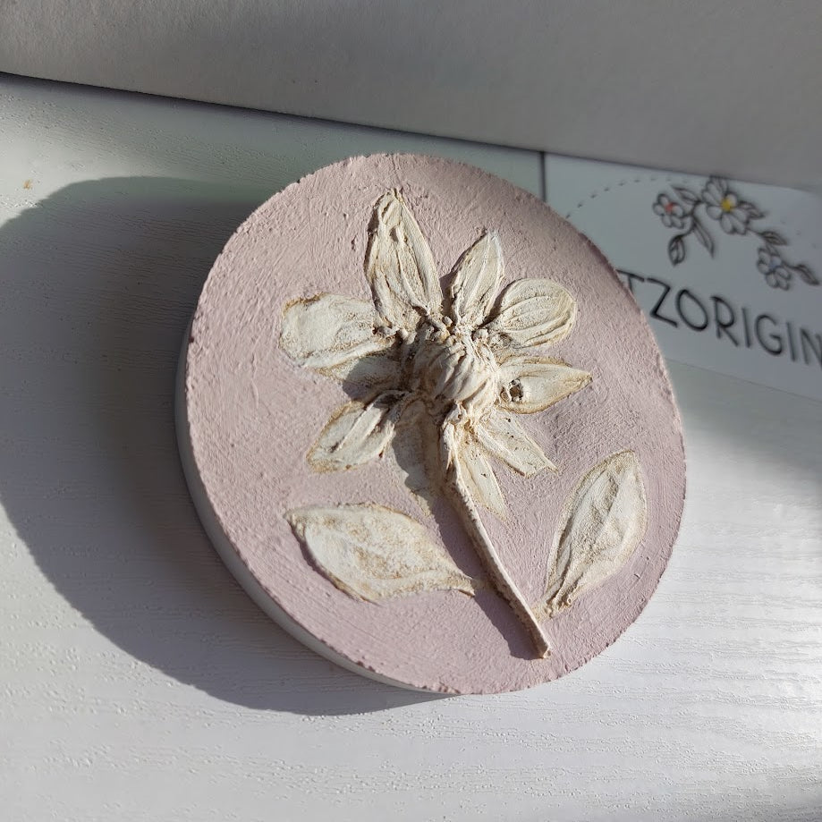 Hand-pressed botanical Wall Art | Floral Bas-Relief Plaster Plaque